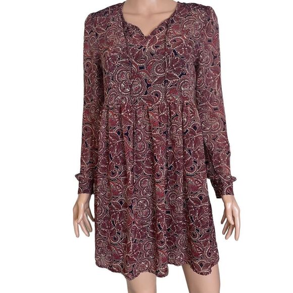 ASOS ONLY dress tiered brick Red & Black Paisley Print Chiffon Dress SZ M - Picture 3 of 12